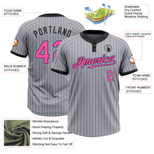 Load image into Gallery viewer, Custom Gray Black Pinstripe Pink-Light Blue Two-Button Unisex Softball Jersey
