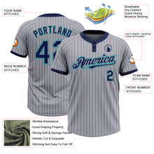 Load image into Gallery viewer, Custom Gray Navy Pinstripe Teal Two-Button Unisex Softball Jersey
