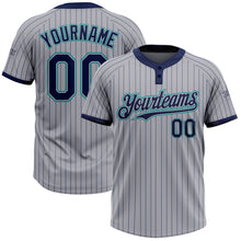 Load image into Gallery viewer, Custom Gray Navy Pinstripe Teal Two-Button Unisex Softball Jersey
