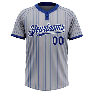 Custom Gray Royal Pinstripe White Two-Button Unisex Softball Jersey