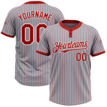 Load image into Gallery viewer, Custom Gray Red Pinstripe White Two-Button Unisex Softball Jersey
