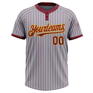 Custom Gray Crimson Pinstripe Gold Two-Button Unisex Softball Jersey