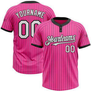 Custom Pink Black Pinstripe White Two-Button Unisex Softball Jersey