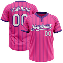Load image into Gallery viewer, Custom Pink Purple Pinstripe White Two-Button Unisex Softball Jersey
