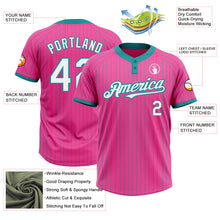 Load image into Gallery viewer, Custom Pink Teal Pinstripe White Two-Button Unisex Softball Jersey
