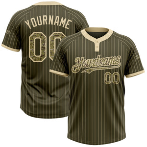 Custom Olive Cream Pinstripe Camo Salute To Service Two-Button Unisex Softball Jersey