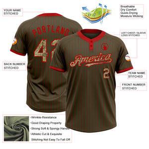 Custom Olive Red Pinstripe Camo Salute To Service Two-Button Unisex Softball Jersey