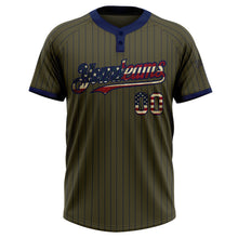 Load image into Gallery viewer, Custom Olive Navy Pinstripe Vintage USA Flag Salute To Service Two-Button Unisex Softball Jersey
