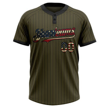 Load image into Gallery viewer, Custom Olive Black Pinstripe Vintage USA Flag Salute To Service Two-Button Unisex Softball Jersey
