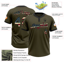 Load image into Gallery viewer, Custom Olive Black Pinstripe Vintage USA Flag Salute To Service Two-Button Unisex Softball Jersey

