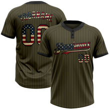 Load image into Gallery viewer, Custom Olive Black Pinstripe Vintage USA Flag Salute To Service Two-Button Unisex Softball Jersey
