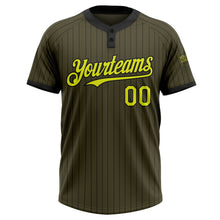Load image into Gallery viewer, Custom Olive Black Pinstripe Neon Yellow Salute To Service Two-Button Unisex Softball Jersey
