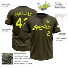 Load image into Gallery viewer, Custom Olive Black Pinstripe Neon Yellow Salute To Service Two-Button Unisex Softball Jersey
