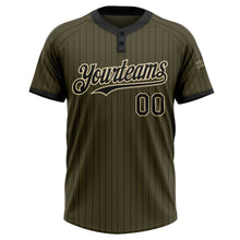 Load image into Gallery viewer, Custom Olive Black Pinstripe Cream Salute To Service Two-Button Unisex Softball Jersey
