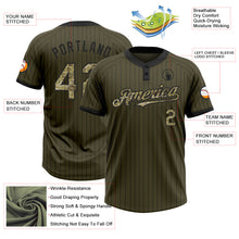 Load image into Gallery viewer, Custom Olive Black Pinstripe Camo Salute To Service Two-Button Unisex Softball Jersey
