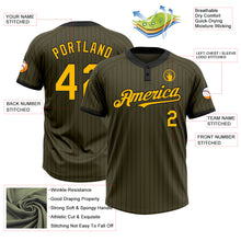 Load image into Gallery viewer, Custom Olive Black Pinstripe Gold Salute To Service Two-Button Unisex Softball Jersey
