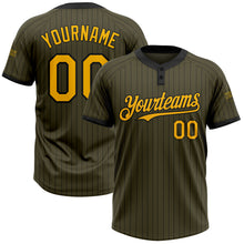 Load image into Gallery viewer, Custom Olive Black Pinstripe Gold Salute To Service Two-Button Unisex Softball Jersey
