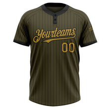 Load image into Gallery viewer, Custom Olive Black Pinstripe Old Gold Salute To Service Two-Button Unisex Softball Jersey
