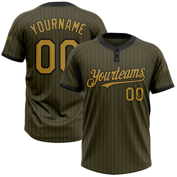 Custom Olive Black Pinstripe Old Gold Salute To Service Two-Button Unisex Softball Jersey