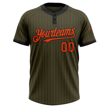 Load image into Gallery viewer, Custom Olive Black Pinstripe Orange Salute To Service Two-Button Unisex Softball Jersey
