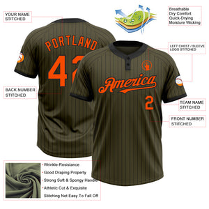 Custom Olive Black Pinstripe Orange Salute To Service Two-Button Unisex Softball Jersey