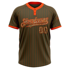 Load image into Gallery viewer, Custom Olive Orange Pinstripe Camo Salute To Service Two-Button Unisex Softball Jersey
