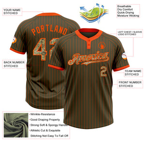 Custom Olive Orange Pinstripe Camo Salute To Service Two-Button Unisex Softball Jersey