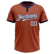 Load image into Gallery viewer, Custom Texas Orange Navy Pinstripe White Two-Button Unisex Softball Jersey
