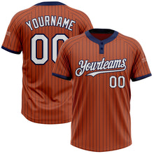 Load image into Gallery viewer, Custom Texas Orange Navy Pinstripe White Two-Button Unisex Softball Jersey
