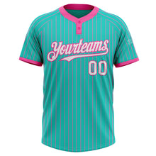 Load image into Gallery viewer, Custom Aqua Pink Pinstripe White Two-Button Unisex Softball Jersey
