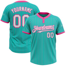 Load image into Gallery viewer, Custom Aqua Pink Pinstripe White Two-Button Unisex Softball Jersey
