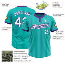 Load image into Gallery viewer, Custom Aqua Purple Pinstripe White Two-Button Unisex Softball Jersey
