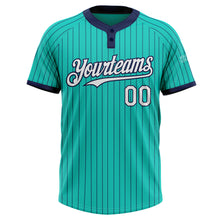 Load image into Gallery viewer, Custom Aqua Navy Pinstripe White Two-Button Unisex Softball Jersey
