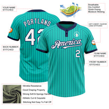 Load image into Gallery viewer, Custom Aqua Navy Pinstripe White Two-Button Unisex Softball Jersey
