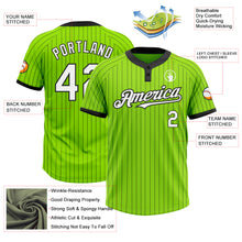 Load image into Gallery viewer, Custom Neon Green Black Pinstripe White Two-Button Unisex Softball Jersey
