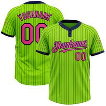 Load image into Gallery viewer, Custom Neon Green Navy Pinstripe Pink Two-Button Unisex Softball Jersey
