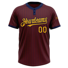 Load image into Gallery viewer, Custom Burgundy Navy Pinstripe Gold Two-Button Unisex Softball Jersey
