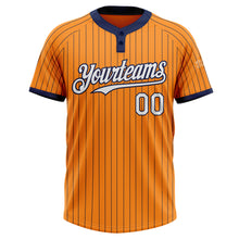 Load image into Gallery viewer, Custom Bay Orange Navy Pinstripe White Two-Button Unisex Softball Jersey
