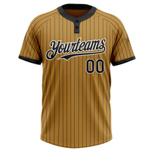 Load image into Gallery viewer, Custom Old Gold Black Pinstripe White Two-Button Unisex Softball Jersey
