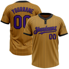 Load image into Gallery viewer, Custom Old Gold Black Pinstripe Purple Two-Button Unisex Softball Jersey
