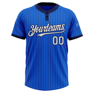 Custom Thunder Blue Navy Pinstripe White Two-Button Unisex Softball Jersey