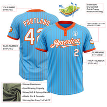 Load image into Gallery viewer, Custom Sky Blue Orange Pinstripe White Two-Button Unisex Softball Jersey
