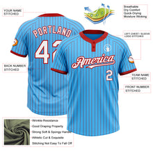 Load image into Gallery viewer, Custom Sky Blue Red Pinstripe White Two-Button Unisex Softball Jersey
