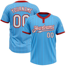 Load image into Gallery viewer, Custom Sky Blue Red Pinstripe White Two-Button Unisex Softball Jersey
