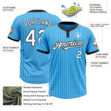 Load image into Gallery viewer, Custom Sky Blue Black Pinstripe White Two-Button Unisex Softball Jersey
