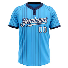 Load image into Gallery viewer, Custom Sky Blue Navy Pinstripe White Two-Button Unisex Softball Jersey
