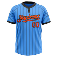 Load image into Gallery viewer, Custom Electric Blue Black Pinstripe Orange Two-Button Unisex Softball Jersey
