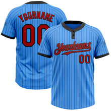 Load image into Gallery viewer, Custom Electric Blue Black Pinstripe Red Two-Button Unisex Softball Jersey
