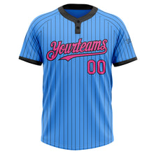 Load image into Gallery viewer, Custom Electric Blue Black Pinstripe Pink Two-Button Unisex Softball Jersey
