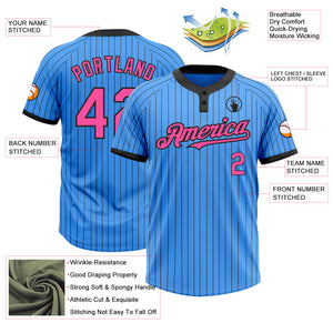 Custom Electric Blue Black Pinstripe Pink Two-Button Unisex Softball Jersey